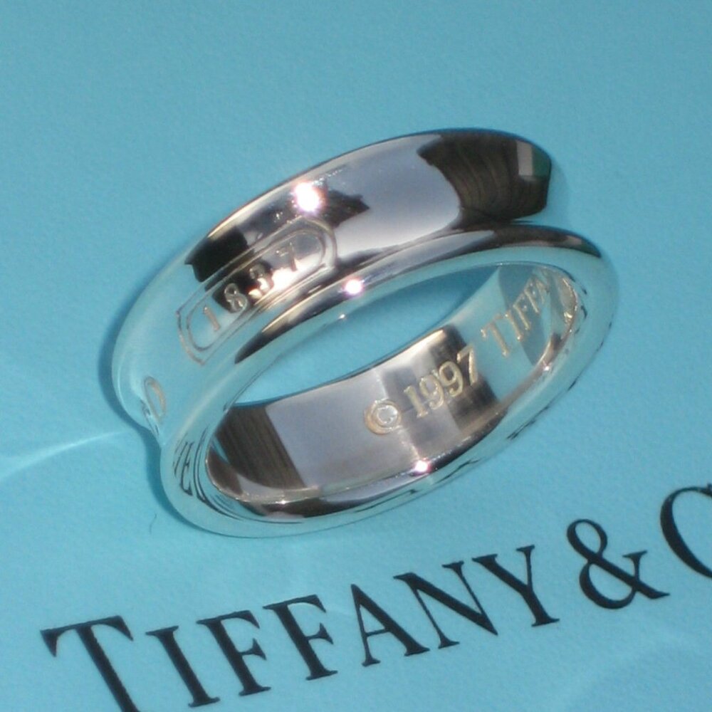Tiffany & Co. Sterling Silver Size 7 1/2 Wide Concave Band 1837 Ring
